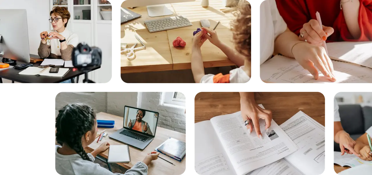 Telos tutors working with students during virtual and in-person sessions